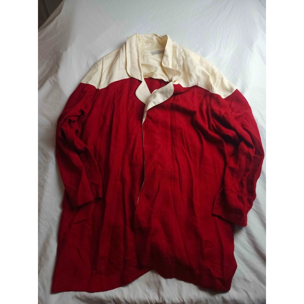 LA Dawn Jacket Womens Size PM Red Cream Colorblock‎ Button Front Long Sleeve